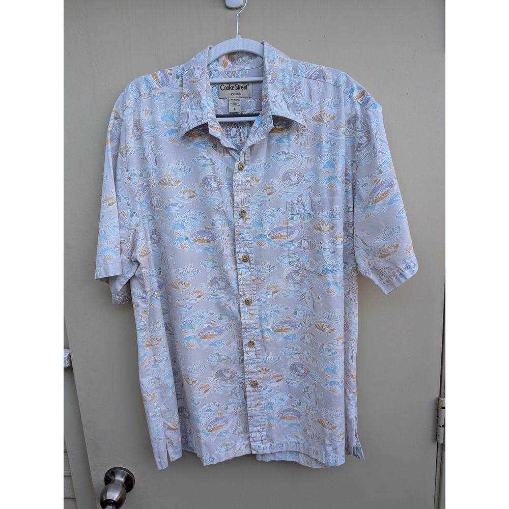 Cooke Street Honolulu Button‎ Up Short Sleeve Fish Print Shirt Hawaii Mens Large
